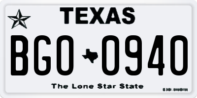TX license plate BGO0940