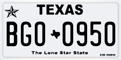TX license plate BGO0950