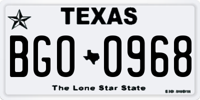 TX license plate BGO0968