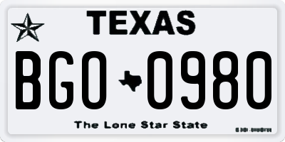 TX license plate BGO0980