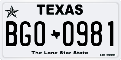 TX license plate BGO0981