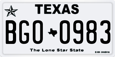 TX license plate BGO0983