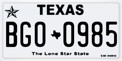 TX license plate BGO0985