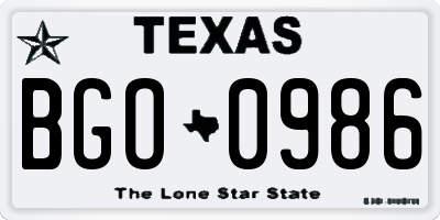 TX license plate BGO0986