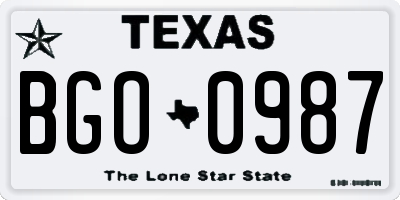 TX license plate BGO0987