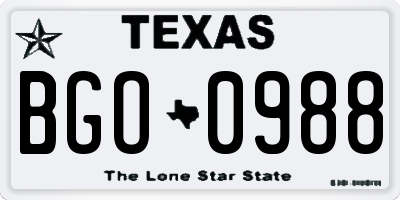 TX license plate BGO0988