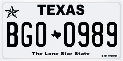 TX license plate BGO0989
