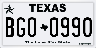 TX license plate BGO0990