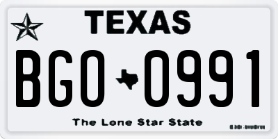 TX license plate BGO0991