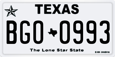 TX license plate BGO0993