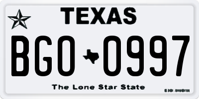 TX license plate BGO0997