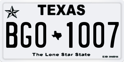 TX license plate BGO1007