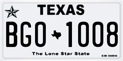 TX license plate BGO1008