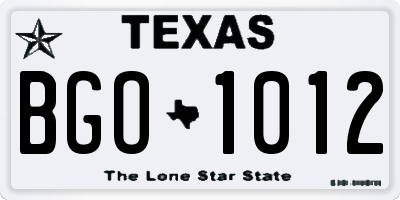 TX license plate BGO1012