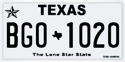 TX license plate BGO1020