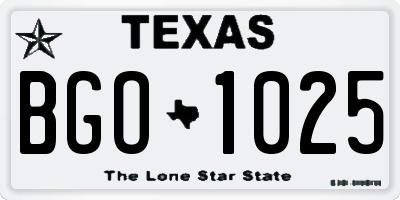 TX license plate BGO1025
