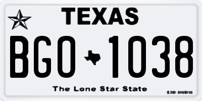 TX license plate BGO1038
