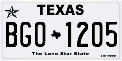 TX license plate BGO1205