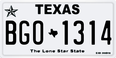 TX license plate BGO1314