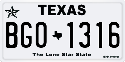 TX license plate BGO1316