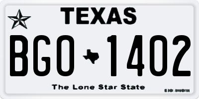 TX license plate BGO1402