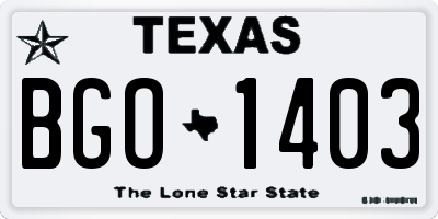 TX license plate BGO1403
