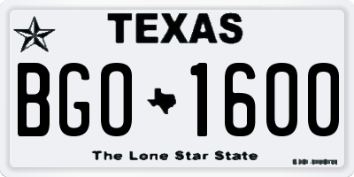 TX license plate BGO1600