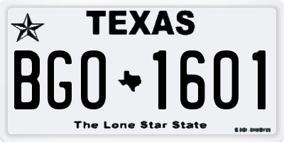 TX license plate BGO1601