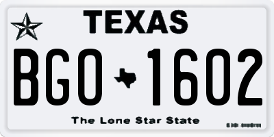 TX license plate BGO1602
