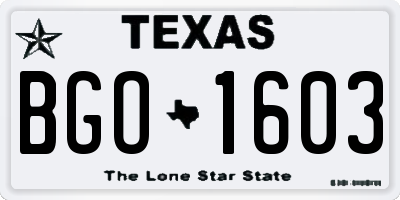 TX license plate BGO1603