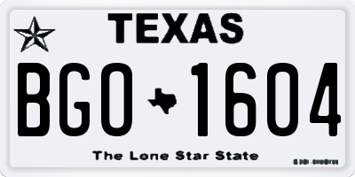 TX license plate BGO1604