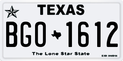 TX license plate BGO1612