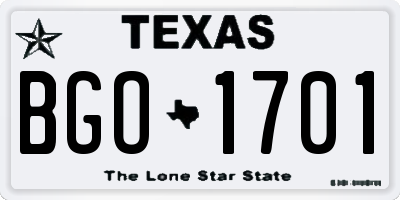TX license plate BGO1701