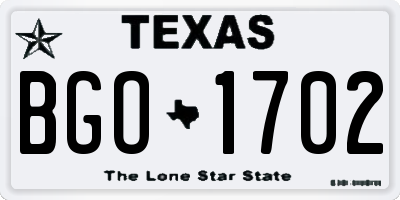 TX license plate BGO1702