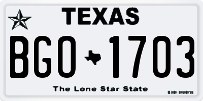 TX license plate BGO1703