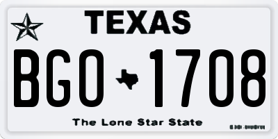 TX license plate BGO1708