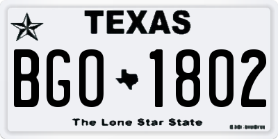 TX license plate BGO1802