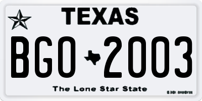 TX license plate BGO2003