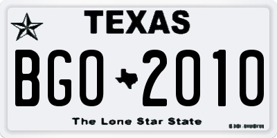 TX license plate BGO2010