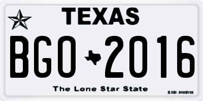 TX license plate BGO2016