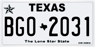 TX license plate BGO2031
