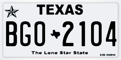 TX license plate BGO2104