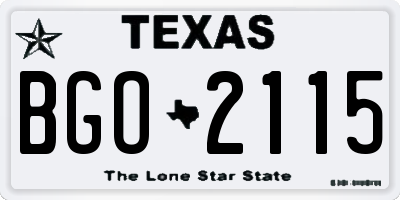 TX license plate BGO2115