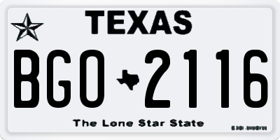 TX license plate BGO2116