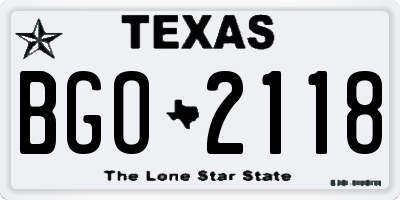 TX license plate BGO2118