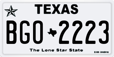 TX license plate BGO2223