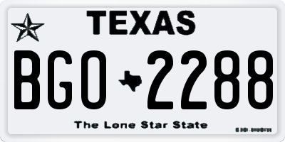 TX license plate BGO2288