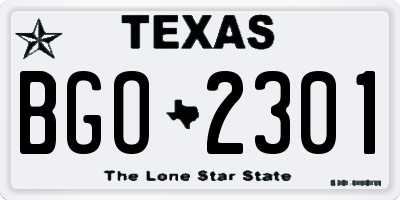 TX license plate BGO2301
