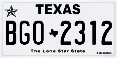 TX license plate BGO2312