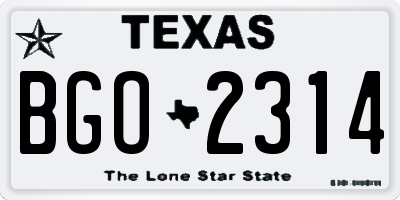 TX license plate BGO2314